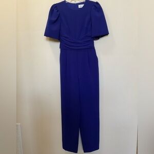 ELIZA J Waist Tie Balloon Short Sleeve Cobalt Blue Zip Back Jumpsuit Size 0